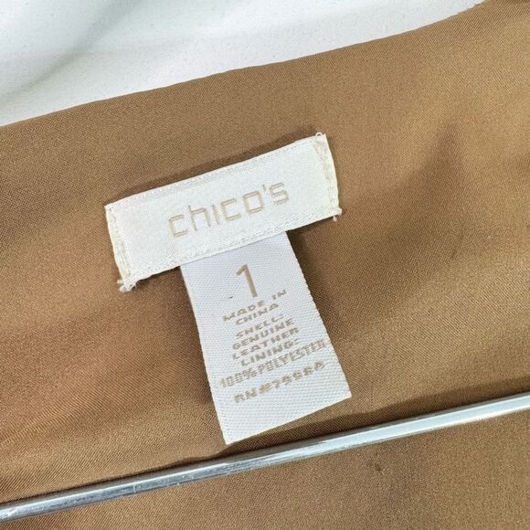 Chicos Leather Trench Coat Womens Medium Tan Open Front Long Lightweight Suede - Picture 8 of 8